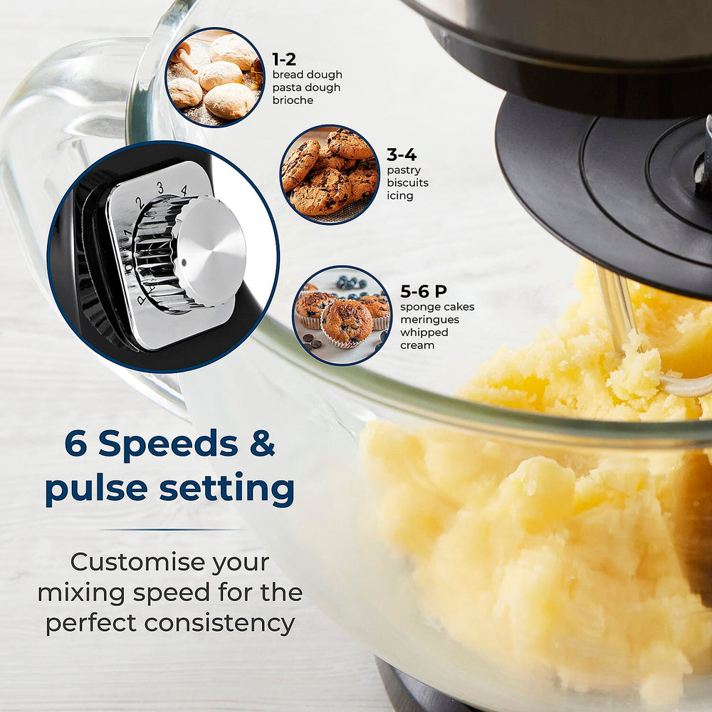 TOWER 3 in 1 Stand Mixer, 5 Litre Glass Bowl with 6 Speeds and Pulse Setting - 1000W