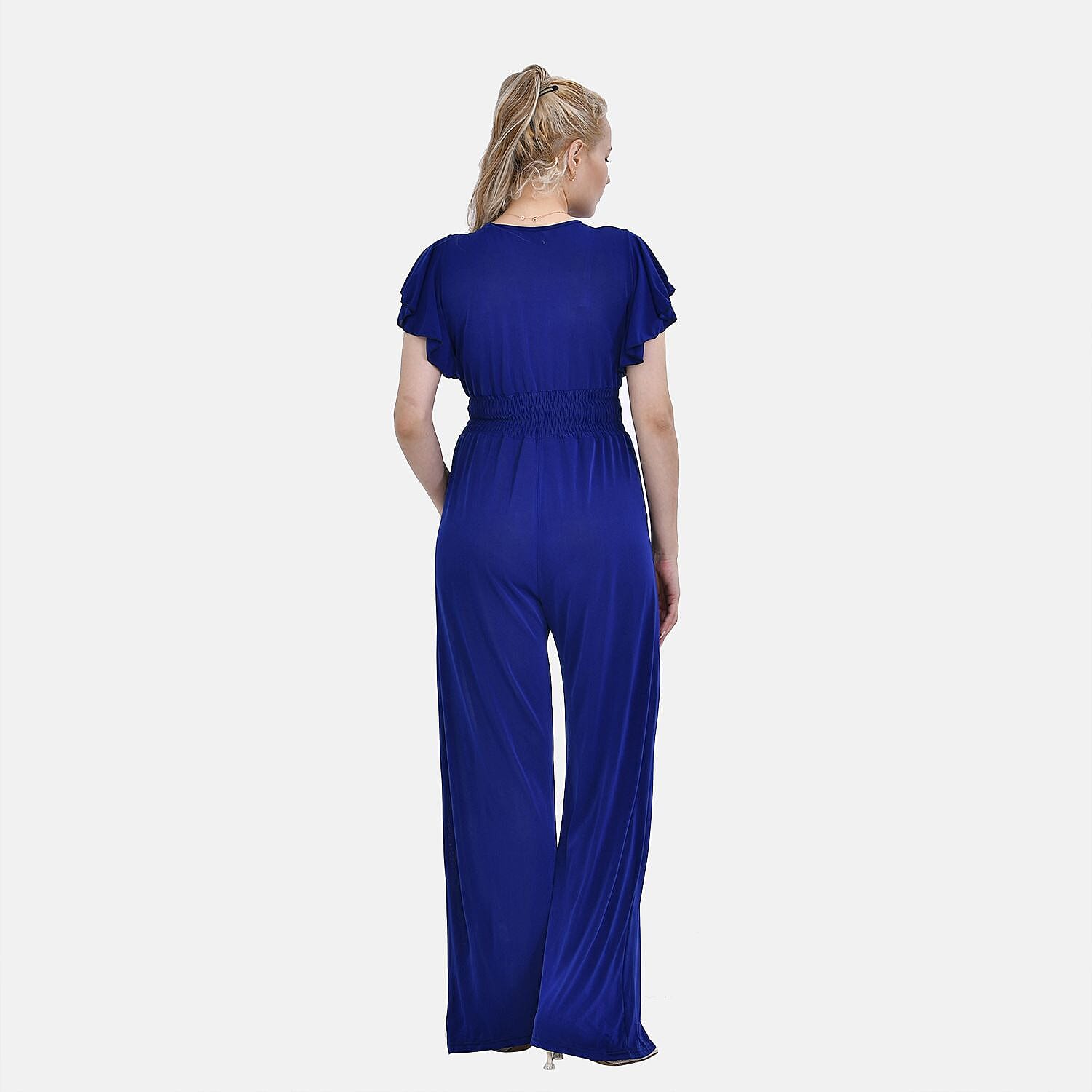 La Marey Smocked Waist Jumpsuit with Flutter Sleeve (Size L16 TO 20) - Royal Blue