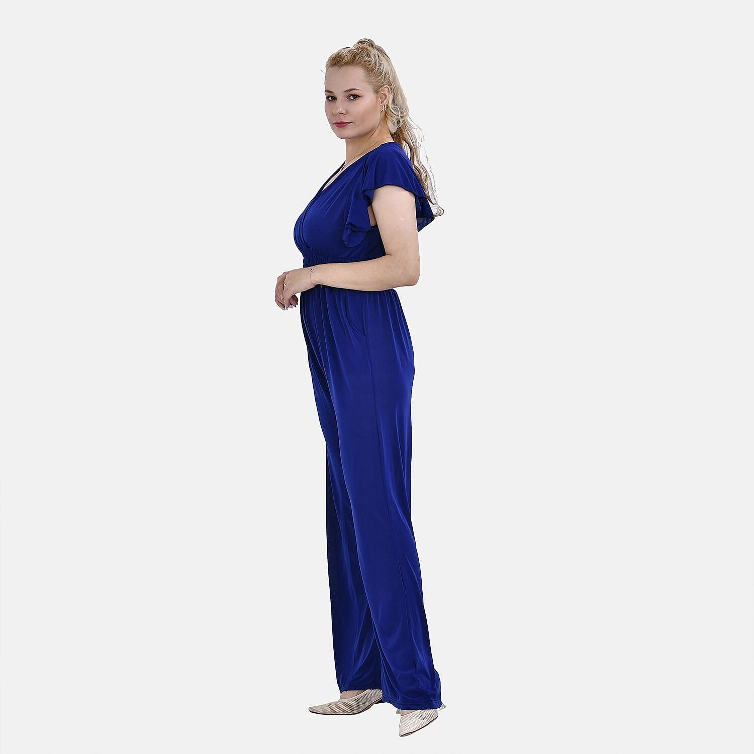 La Marey Smocked Waist Jumpsuit with Flutter Sleeve (Size L16 TO 20) - Royal Blue