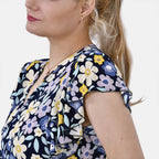 LA MAREY Floral Pattern Smocked Waist Jumpsuit with Flutter Sleeve (Size 10 - 14) - Floral