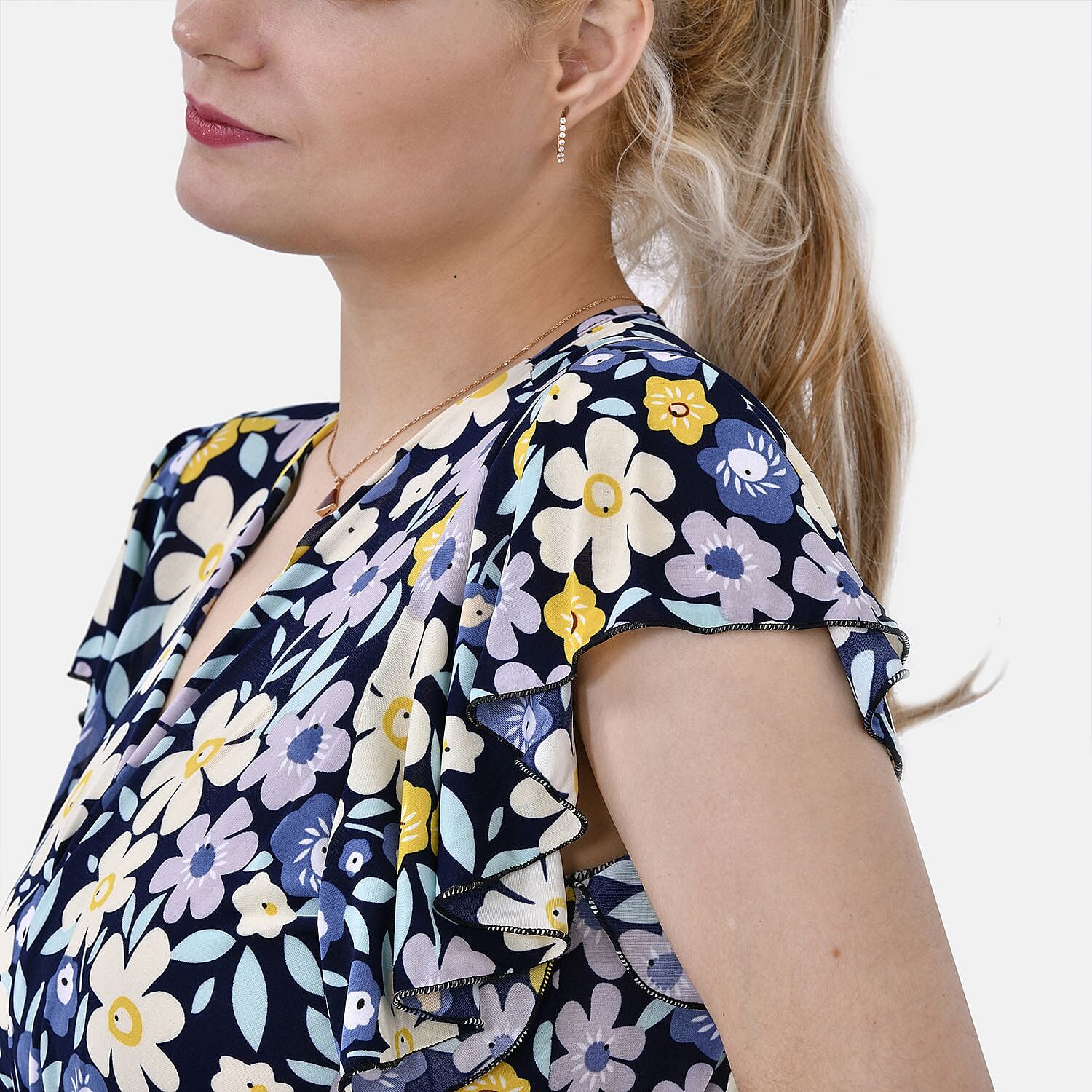 LA MAREY Floral Pattern Smocked Waist Jumpsuit with Flutter Sleeve (Size 10 - 14) - Floral