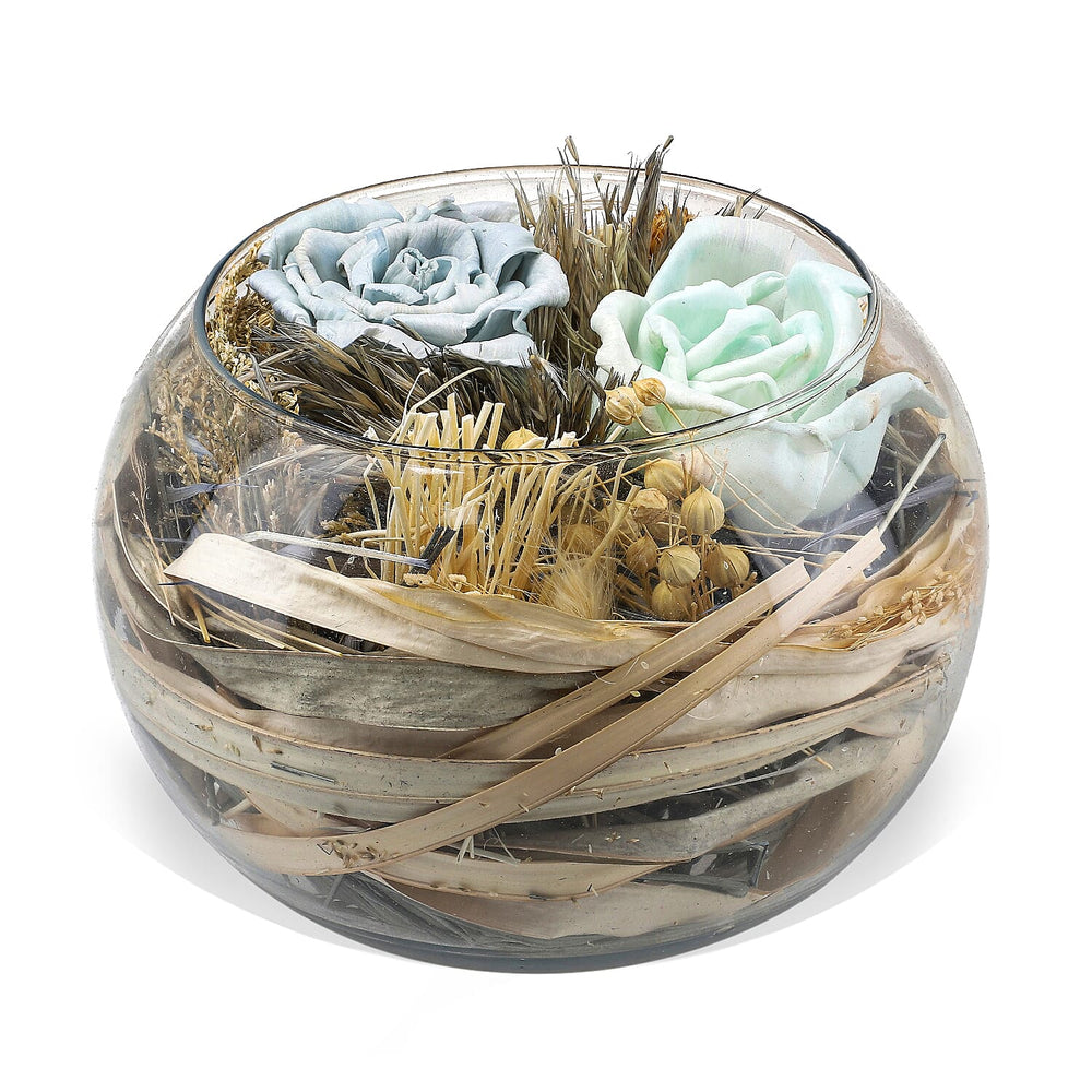 Fresh Dried Arrangement in Glass Bowl Sola Thai Rose - Light Blue