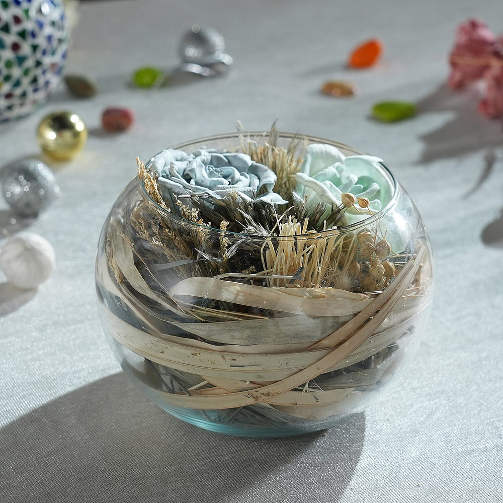 Fresh Dried Arrangement in Glass Bowl Sola Thai Rose - Light Blue