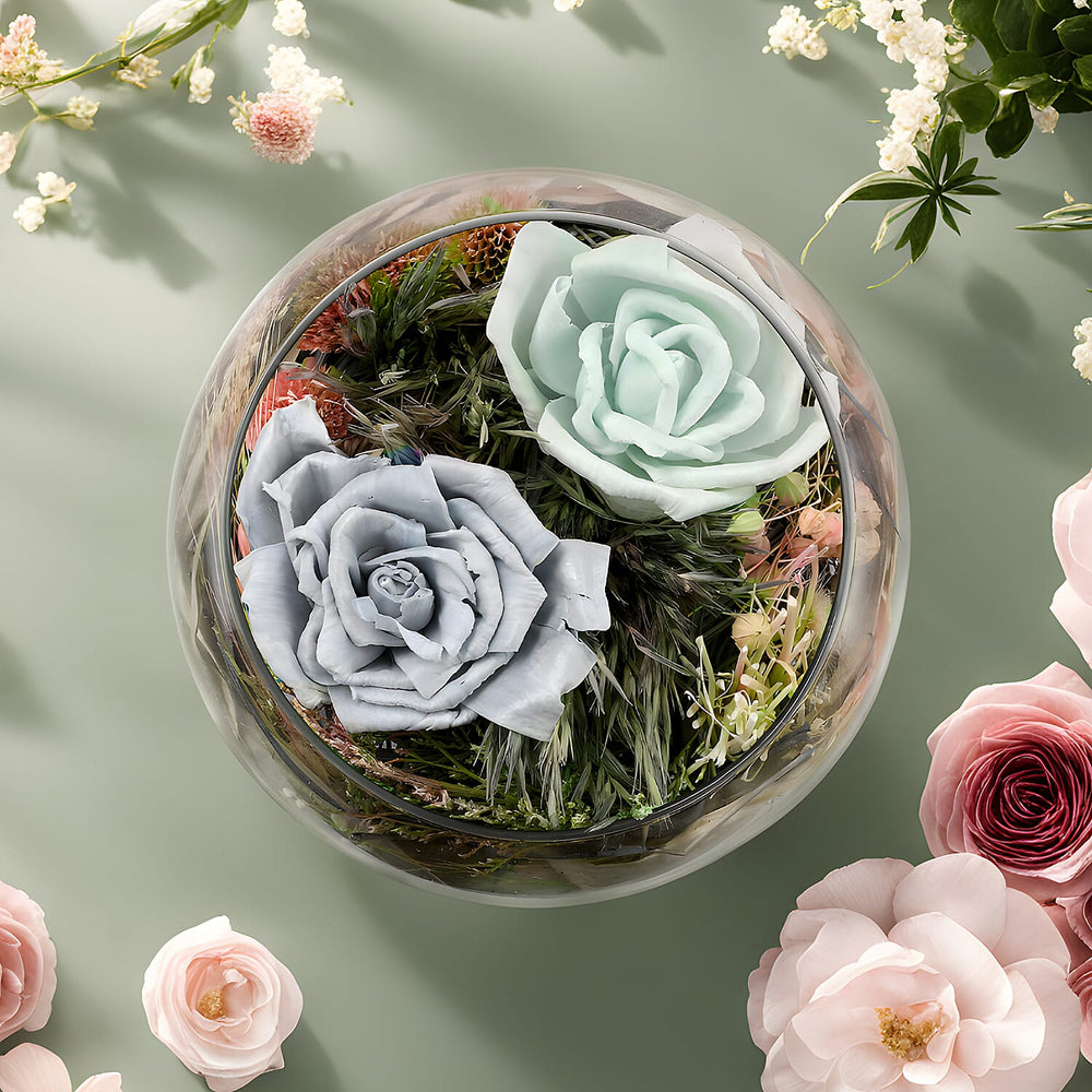 Fresh Dried Arrangement in Glass Bowl Sola Thai Rose - Light Blue