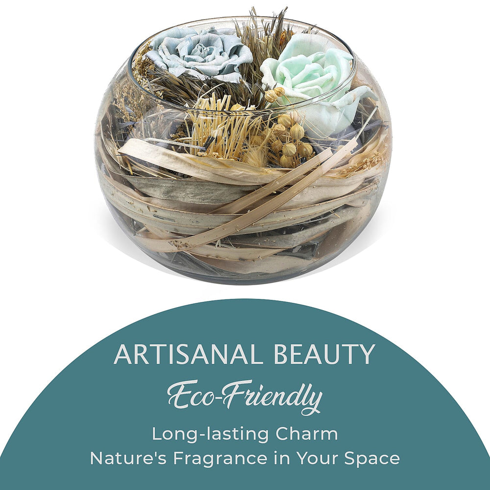 Fresh Dried Arrangement in Glass Bowl Sola Thai Rose - Light Blue