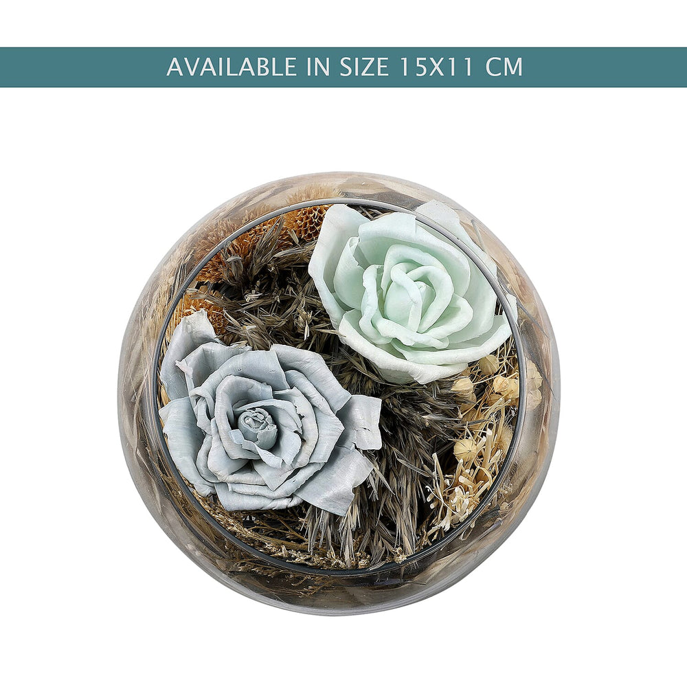 Fresh Dried Arrangement in Glass Bowl Sola Thai Rose - Light Blue