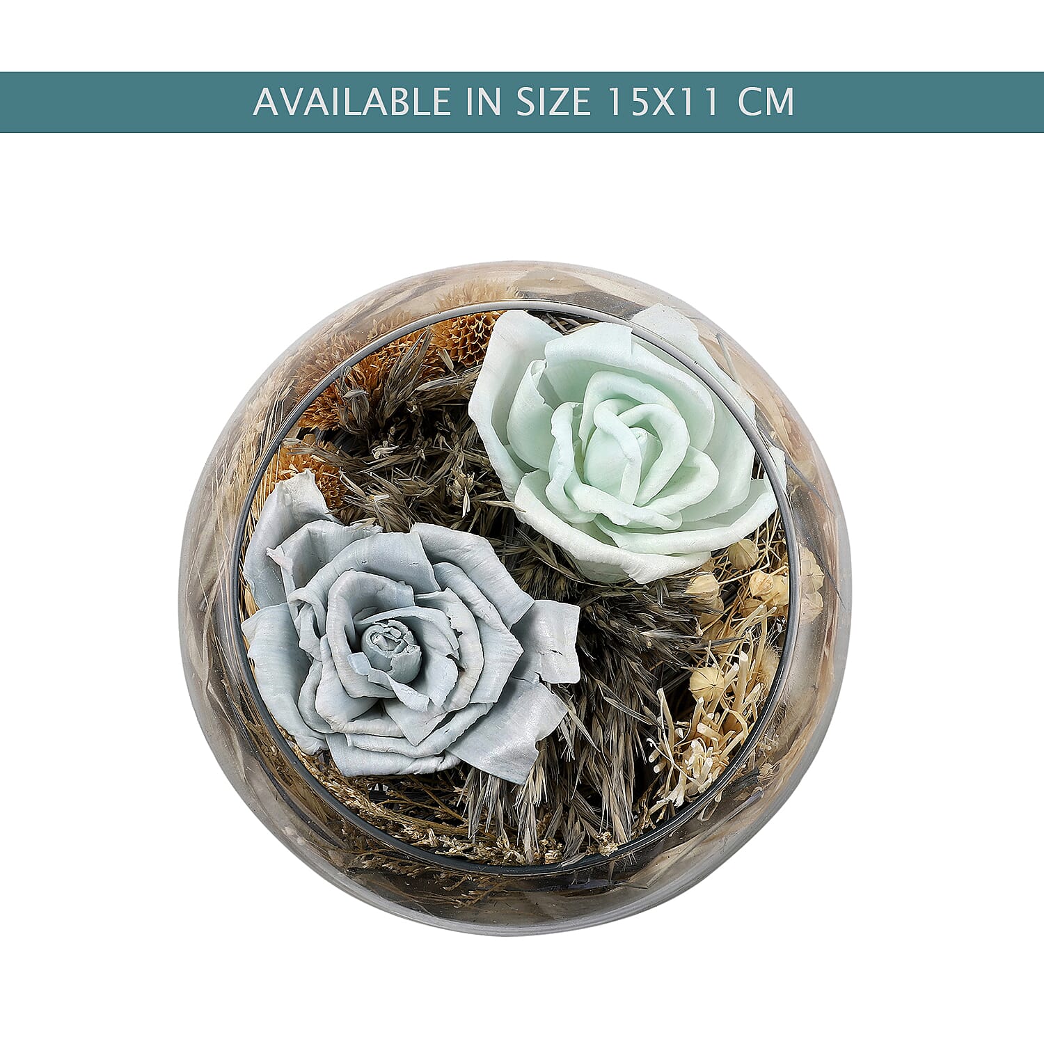 Fresh Dried Arrangement in Glass Bowl Sola Thai Rose - Light Blue