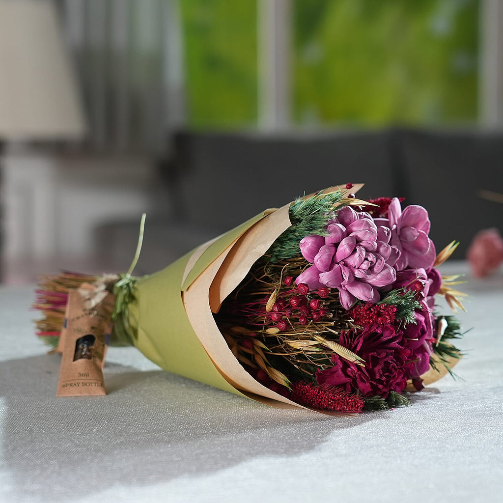 Hand Tied Round Bouquet with Spray Bottle  - Wine Cranberry