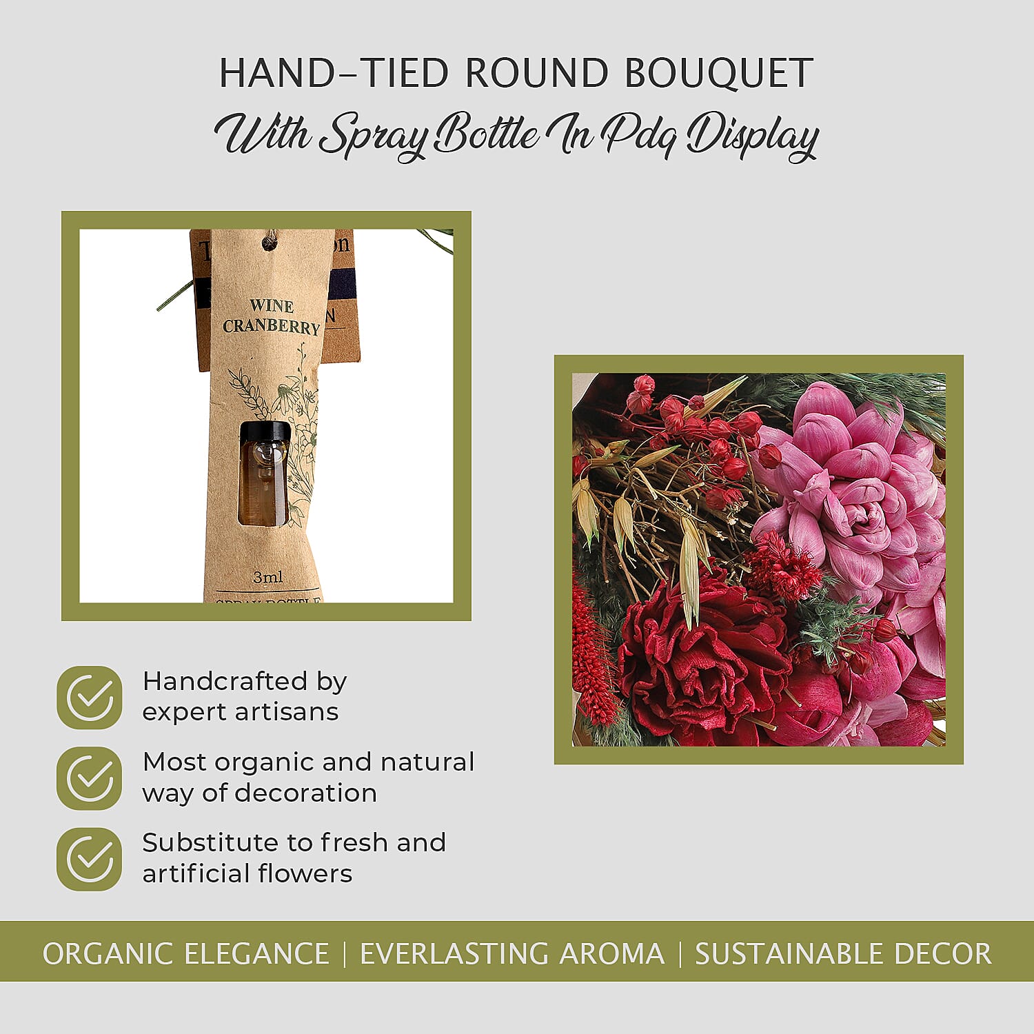 Hand Tied Round Bouquet with Spray Bottle  - Wine Cranberry