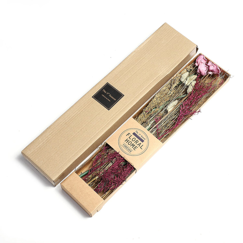 Dried Floral Arrangement Home Decor in Paper Tray with Grass Bottom & Sola Thai Rose - Pink