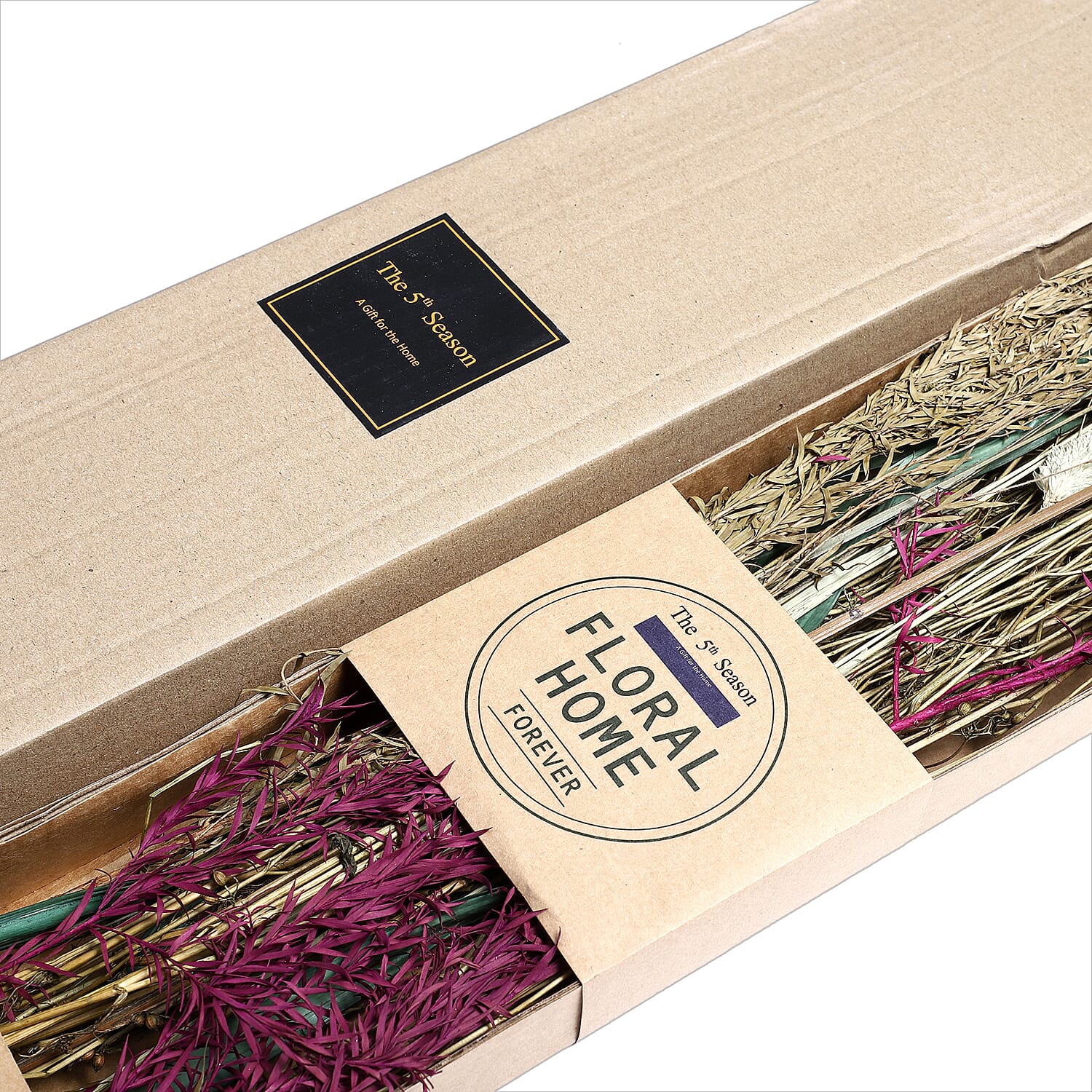 Dried Floral Arrangement Home Decor in Paper Tray with Grass Bottom & Sola Thai Rose - Pink