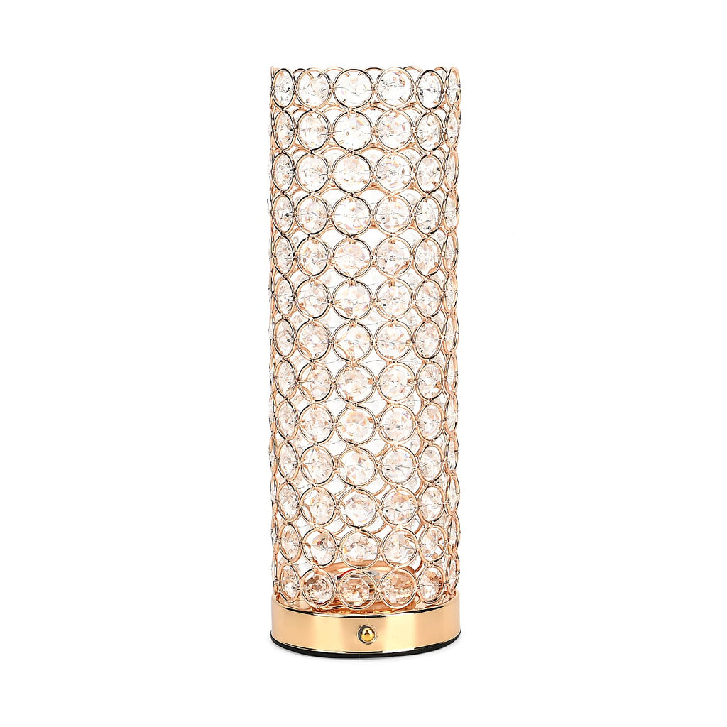 Crystal Table Lamp - Rechargable - 3 Light Modes 13x13x28cm - Gold & Transparent