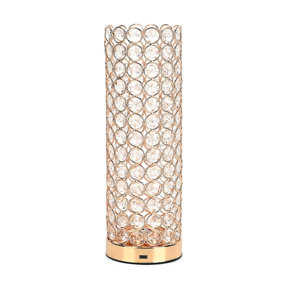 Crystal Table Lamp - Rechargable - 3 Light Modes 13x13x28cm - Gold & Transparent