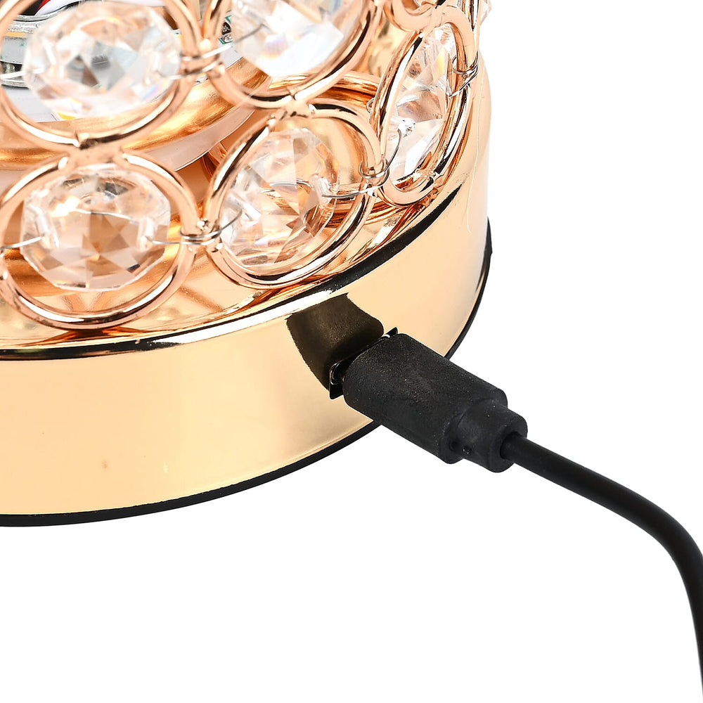 Crystal Table Lamp - Rechargable - 3 Light Modes 13x13x28cm - Gold & Transparent