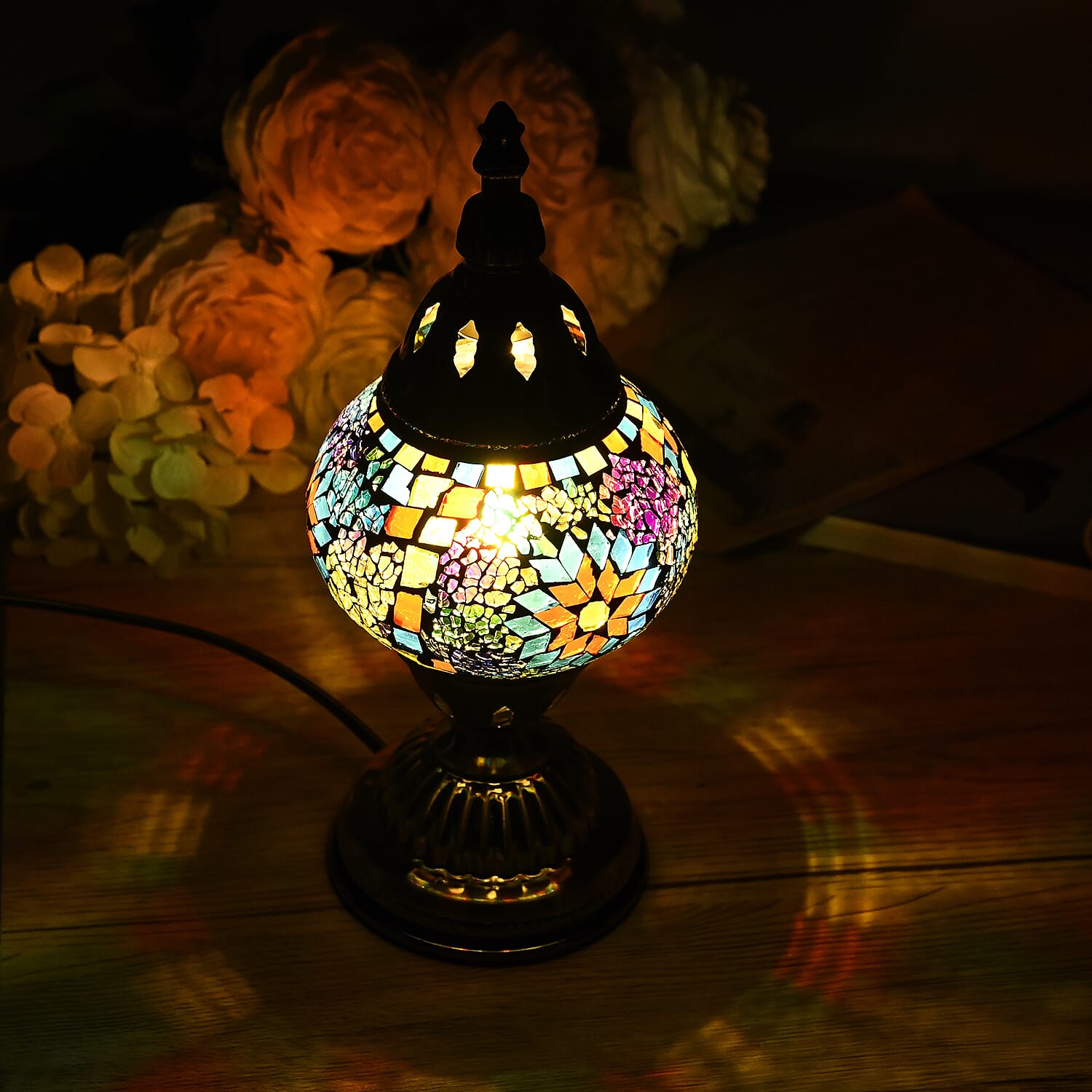 Classic Handcrafted Hemispherical Mosiac Table Sconce Lamp - Multicolor