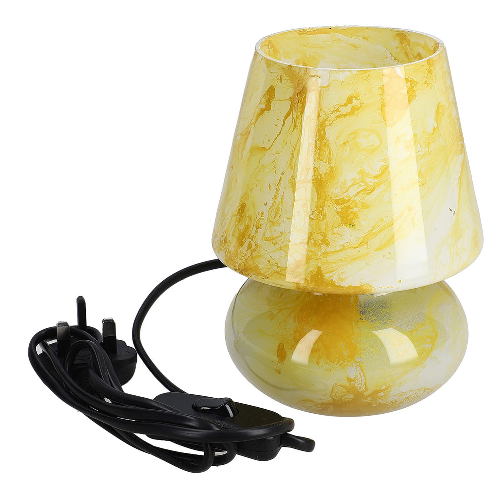 Glass Marble Printed Table Lamp with Inline Switch E 27 Holder - White