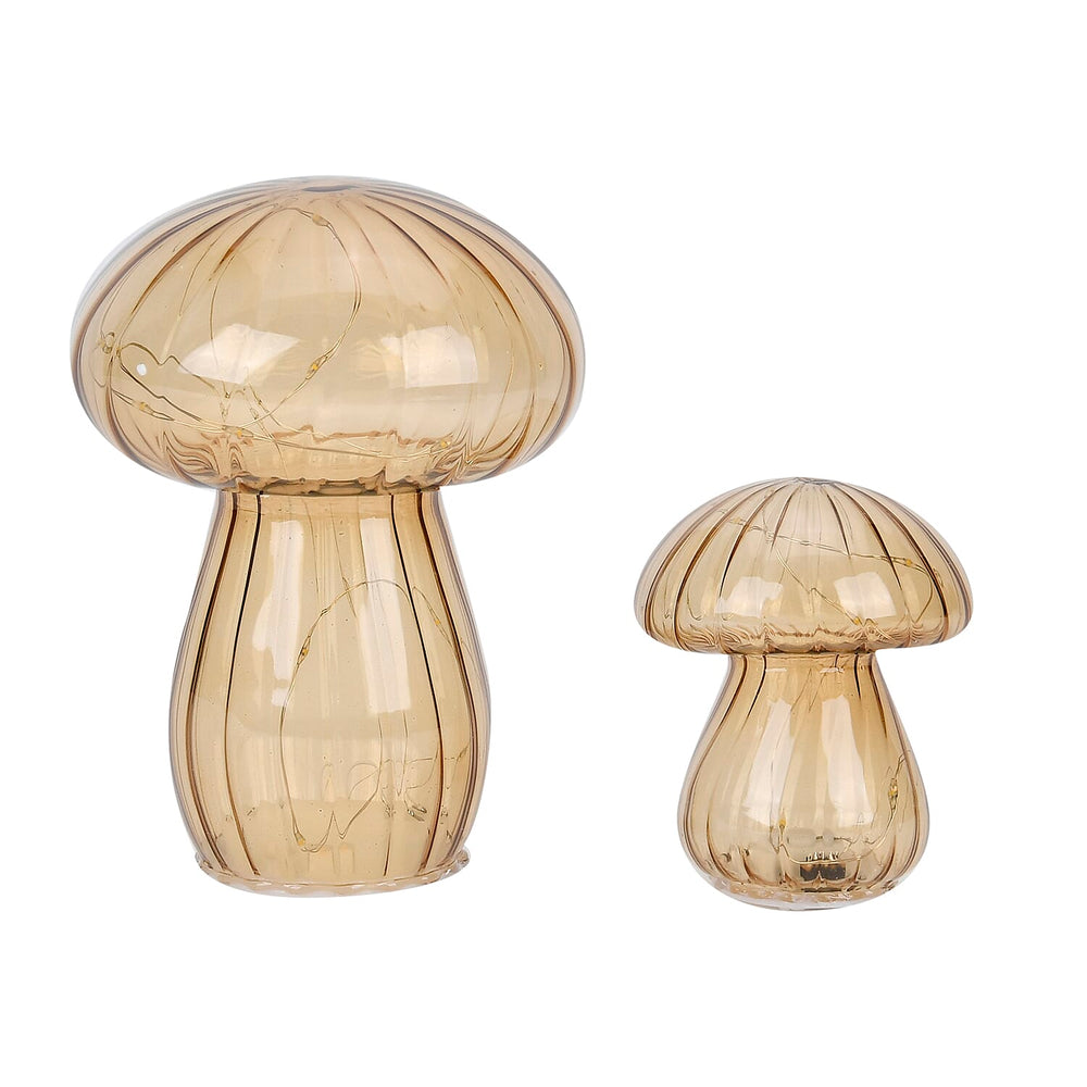 Set of 2 Glass Mushroom Table Lamps (Size 8x8x10 cm) - Light Brown