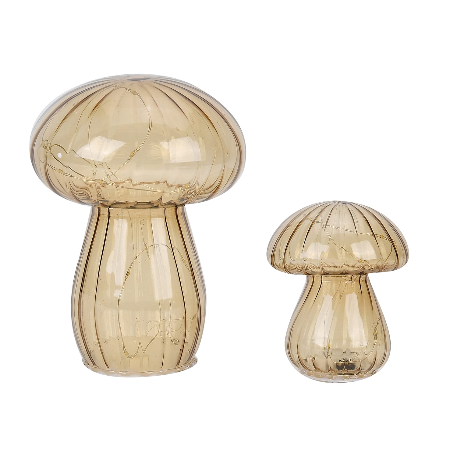 Set of 2 Glass Mushroom Table Lamps (Size 8x8x10 cm) - Light Brown