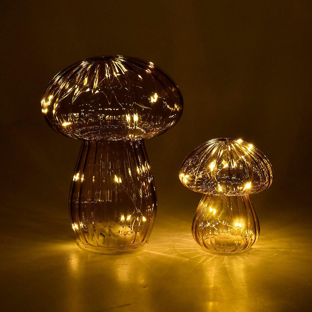 Set of 2 Glass Mushroom Table Lamps (Size 8x8x10 cm) - Light Brown