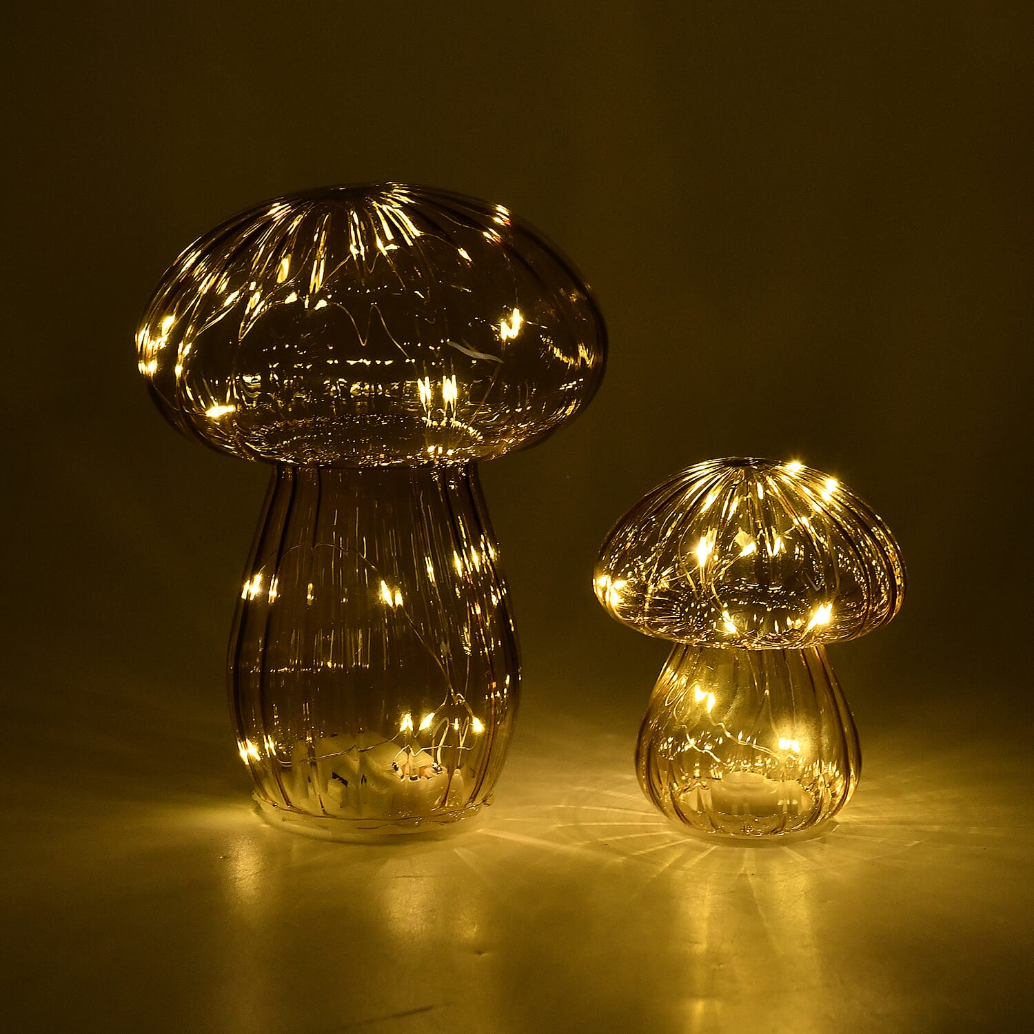 Set of 2 Glass Mushroom Table Lamps (Size 8x8x10 cm) - Light Brown