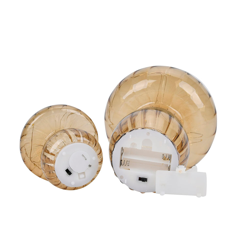 Set of 2 Glass Mushroom Table Lamps (Size 8x8x10 cm) - Light Brown