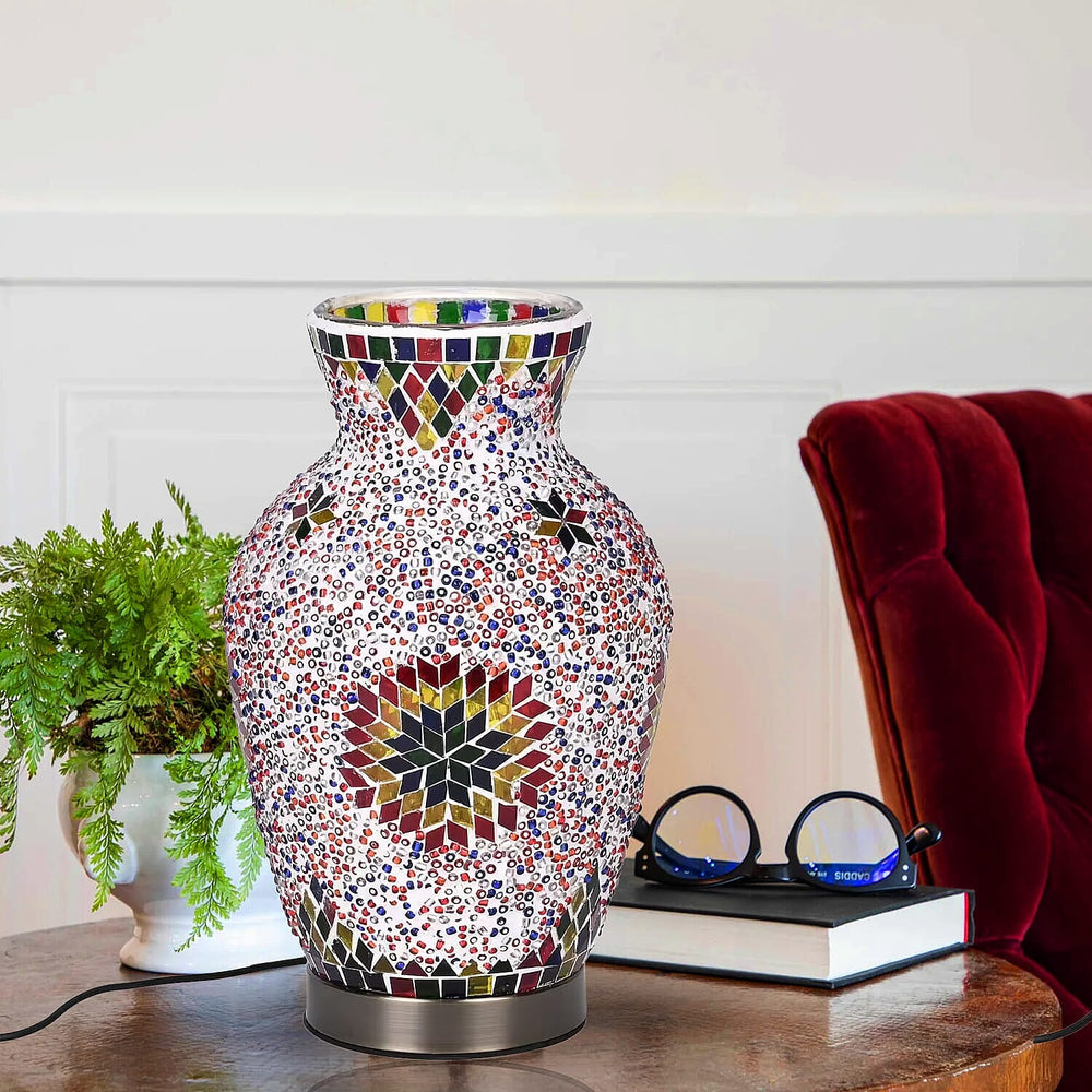 Moroccan Style Mosaic Vase Table Lamp with LED Light (USB Powered)