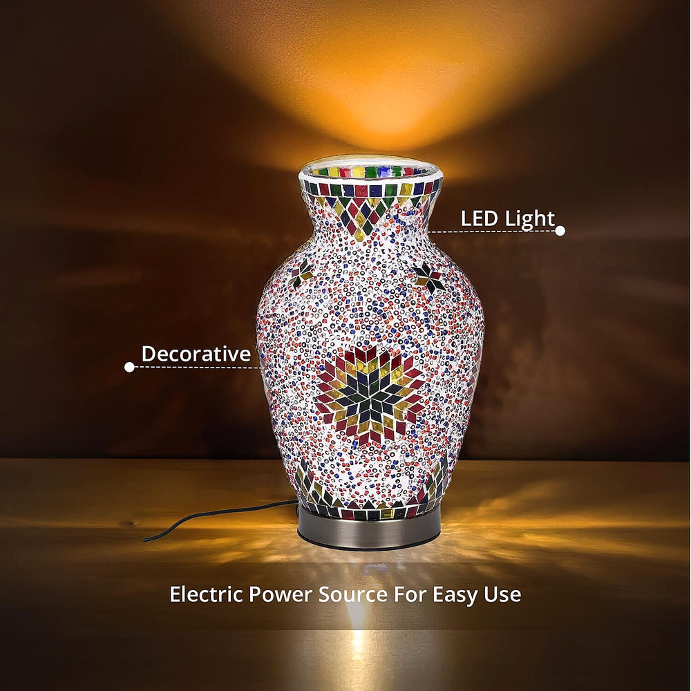 Moroccan Style Mosaic Vase Table Lamp with LED Light (USB Powered)