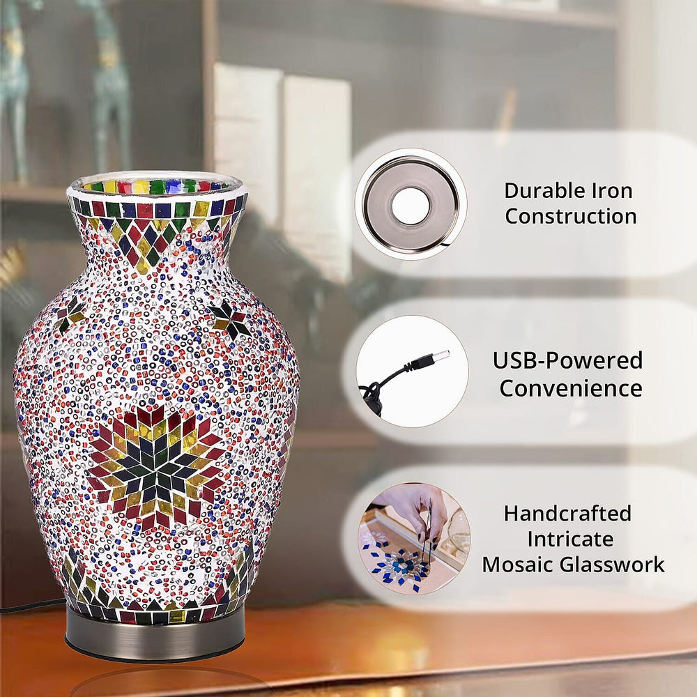 Moroccan Style Mosaic Vase Table Lamp with LED Light (USB Powered)
