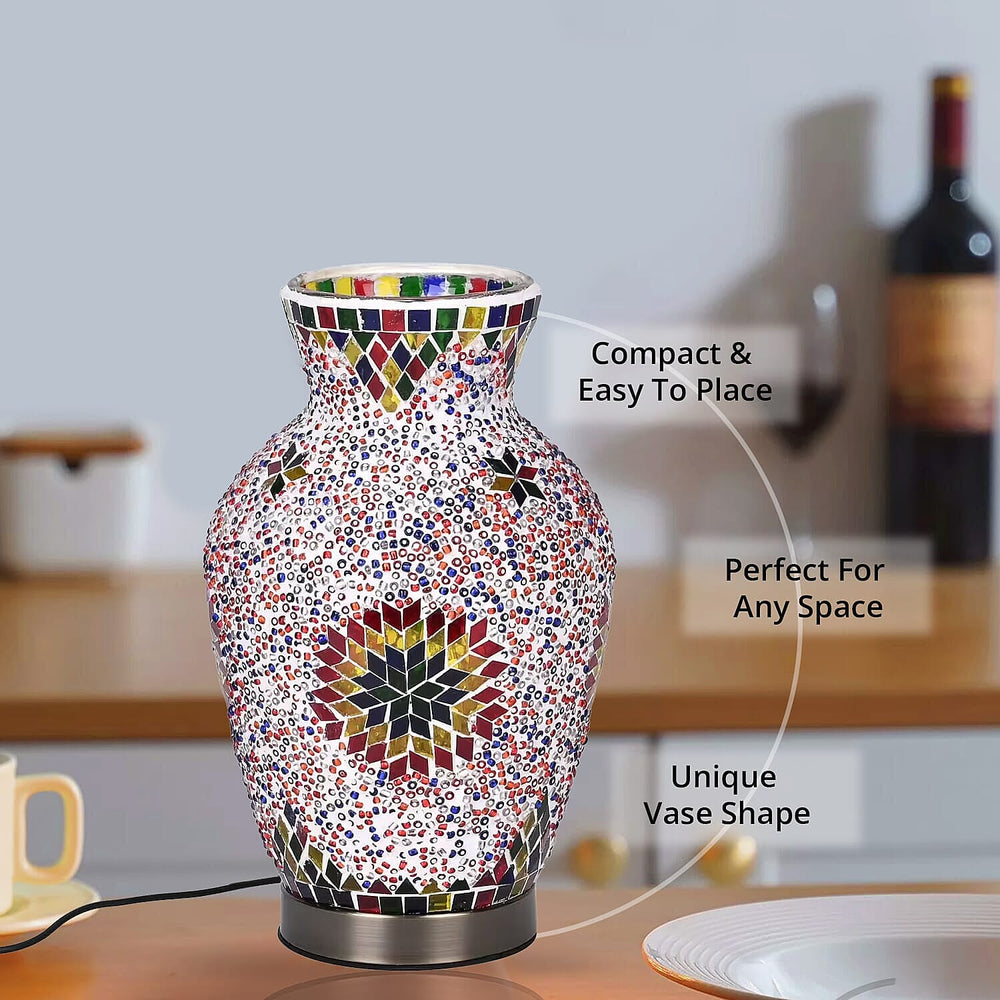 Moroccan Style Mosaic Vase Table Lamp with LED Light (USB Powered)