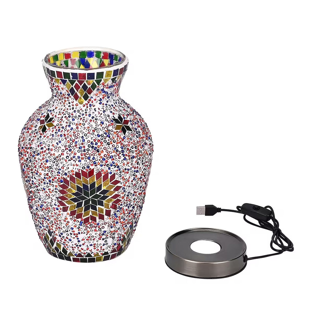 Moroccan Style Mosaic Vase Table Lamp with LED Light (USB Powered)