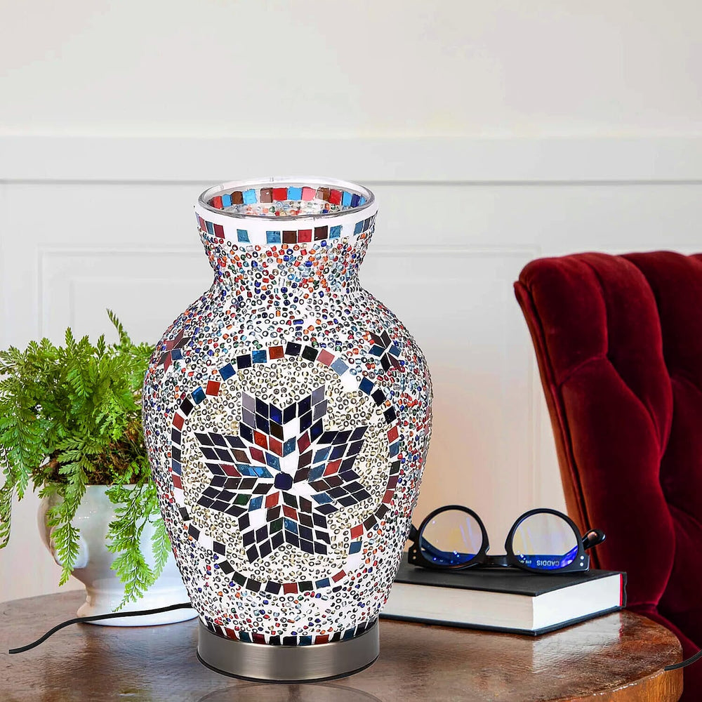 Moroccan Style Mosaic Vase Table Lamp with LED Light (USB Powered)