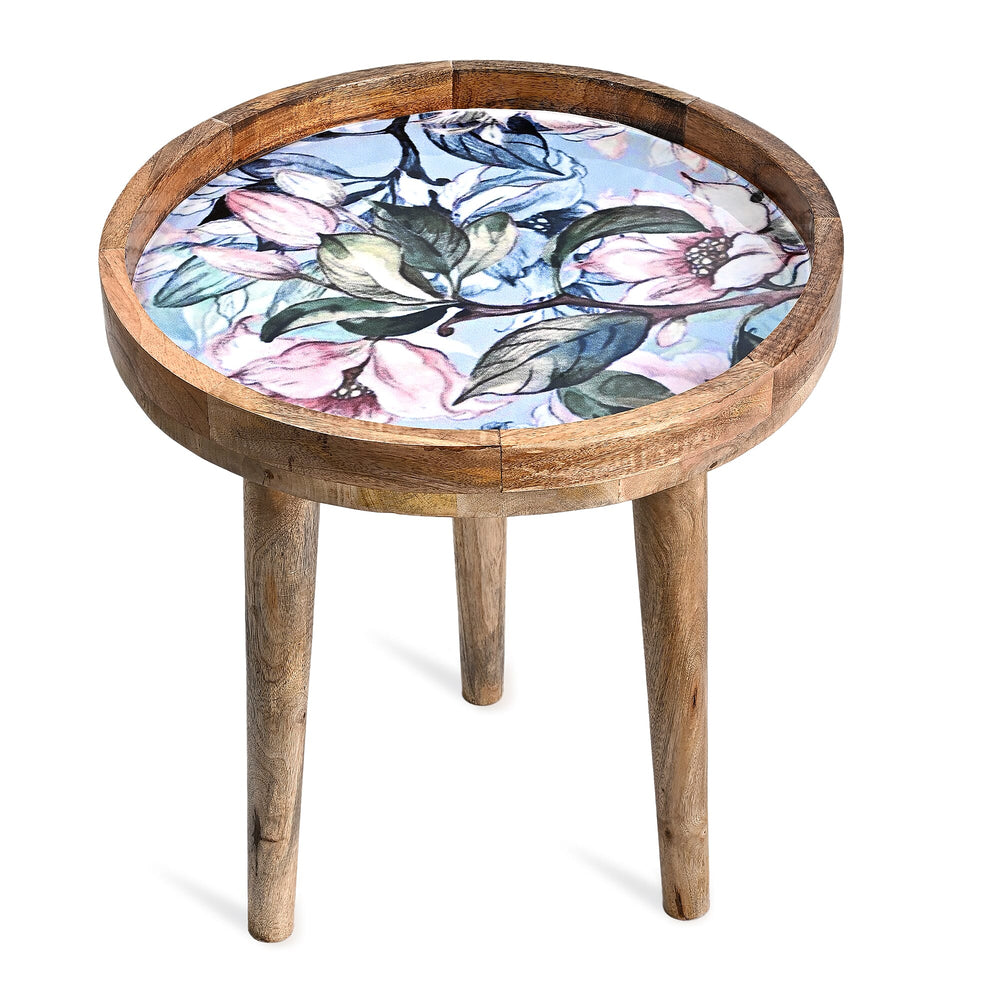 Mango Wood Floral Design Coffee Table (Size 45 x 45 cm) Flat Packed - Pink & White