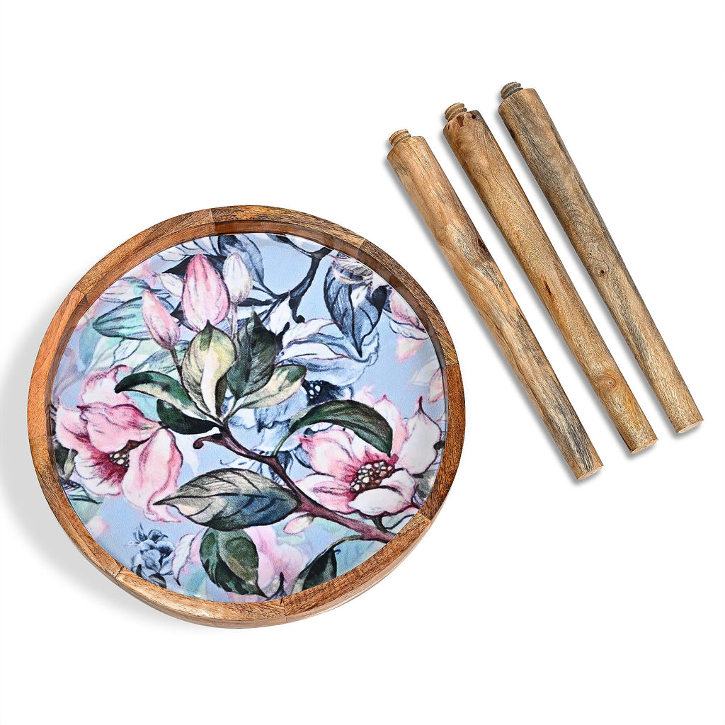Mango Wood Floral Design Coffee Table (Size 45 x 45 cm) Flat Packed - Pink & White