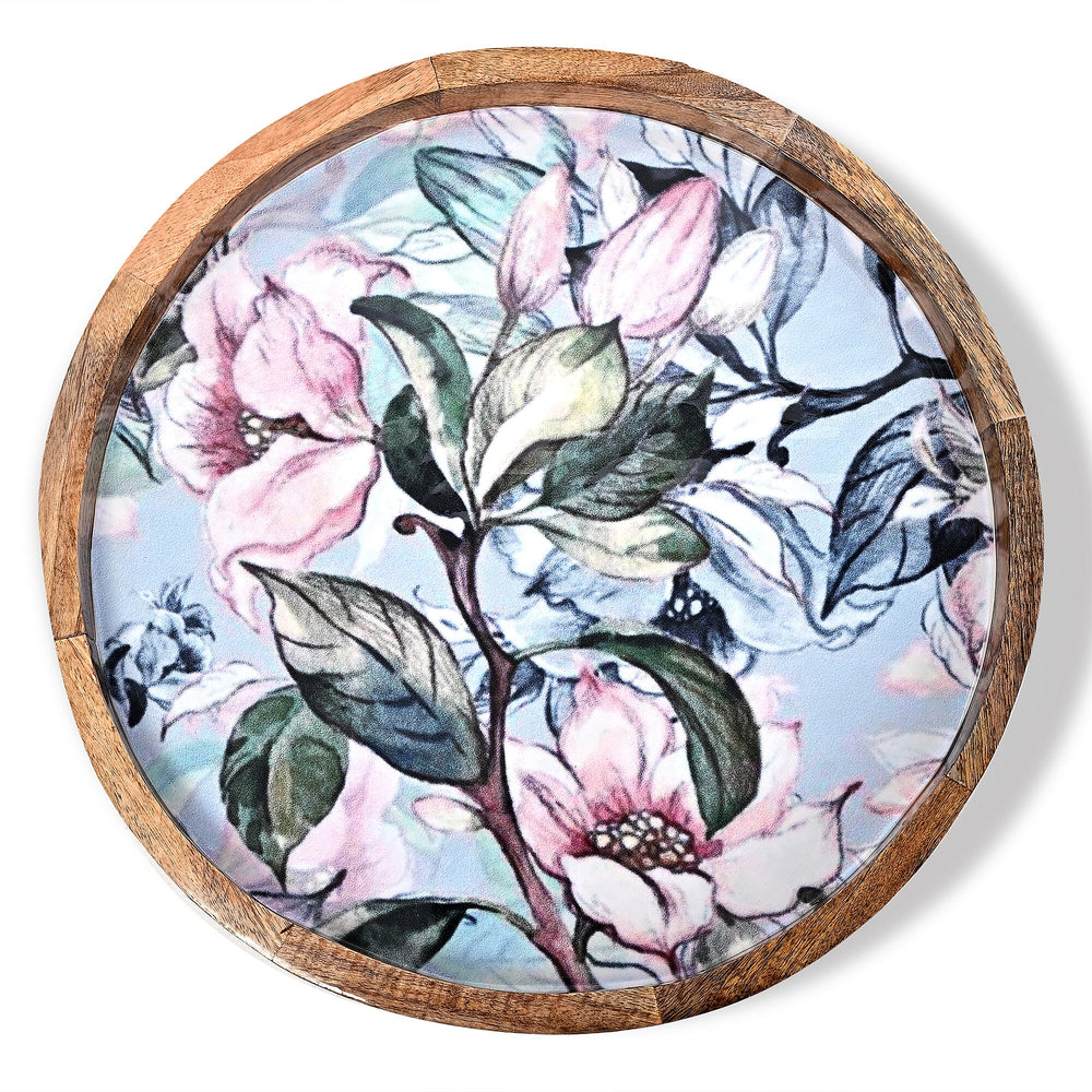 Mango Wood Floral Design Coffee Table (Size 45 x 45 cm) Flat Packed - Pink & White