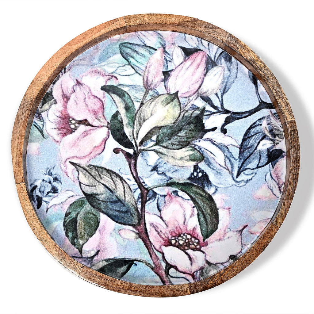 Mango Wood Floral Design Coffee Table (Size 45 x 45 cm) Flat Packed - Pink & White