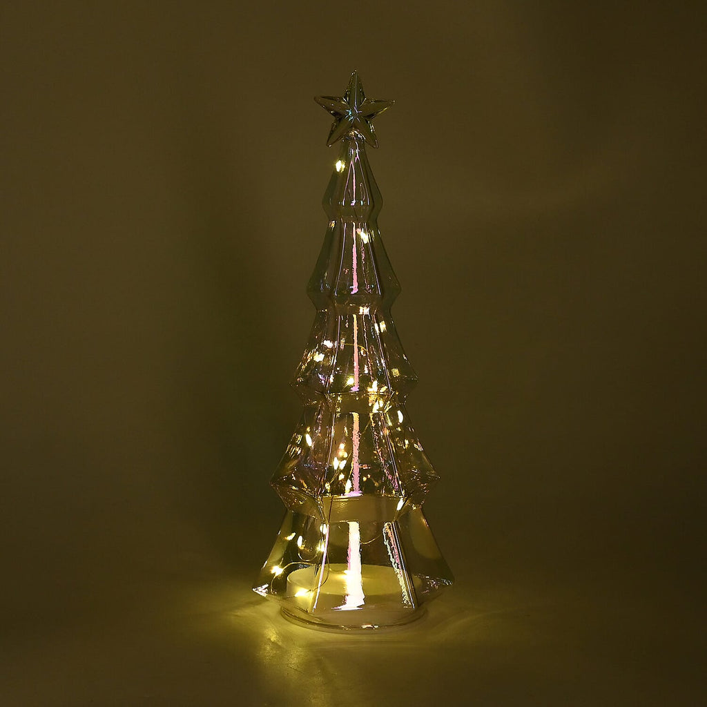 Tabletop Glass Cone Christmas Tree with LED Lights (3AAA Battery Inc.) - Transparent