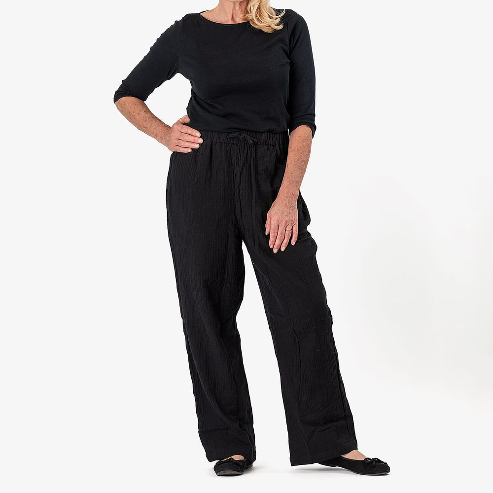 Tamsy 100% Cotton Casual Elasticated Waist Trousers (Size 24to26) - Black