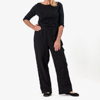 Tamsy 100% Cotton Casual Elasticated Waist Trousers (Size 24to26) - Black