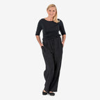 Tamsy 100% Cotton Casual Elasticated Waist Trousers (Size 24to26) - Black