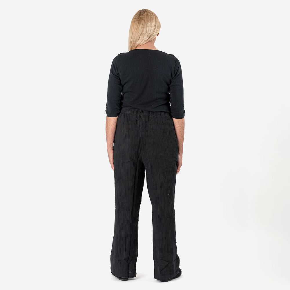 Tamsy 100% Cotton Casual Elasticated Waist Trousers (Size 24to26) - Black