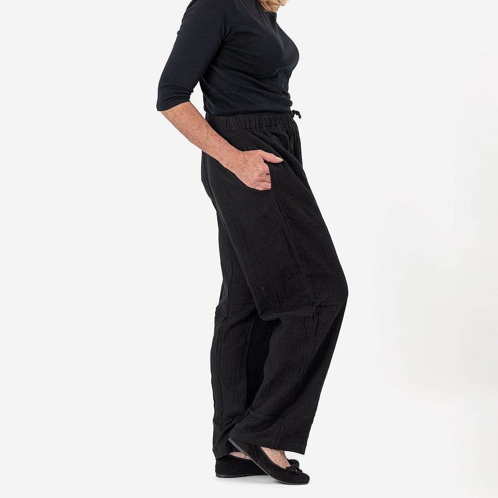 Tamsy 100% Cotton Casual Elasticated Waist Trousers (Size 24to26) - Black