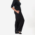 Tamsy 100% Cotton Casual Elasticated Waist Trousers (Size 24to26) - Black