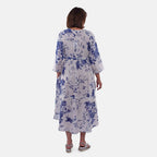 Tamsy 100% Cotton Tiered Floral Maxi Dress (Size XL,20-22) - Blue