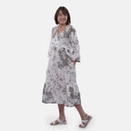 Tamsy 100% Cotton Tiered Floral Maxi Dress (Size XL,20-22) - Grey
