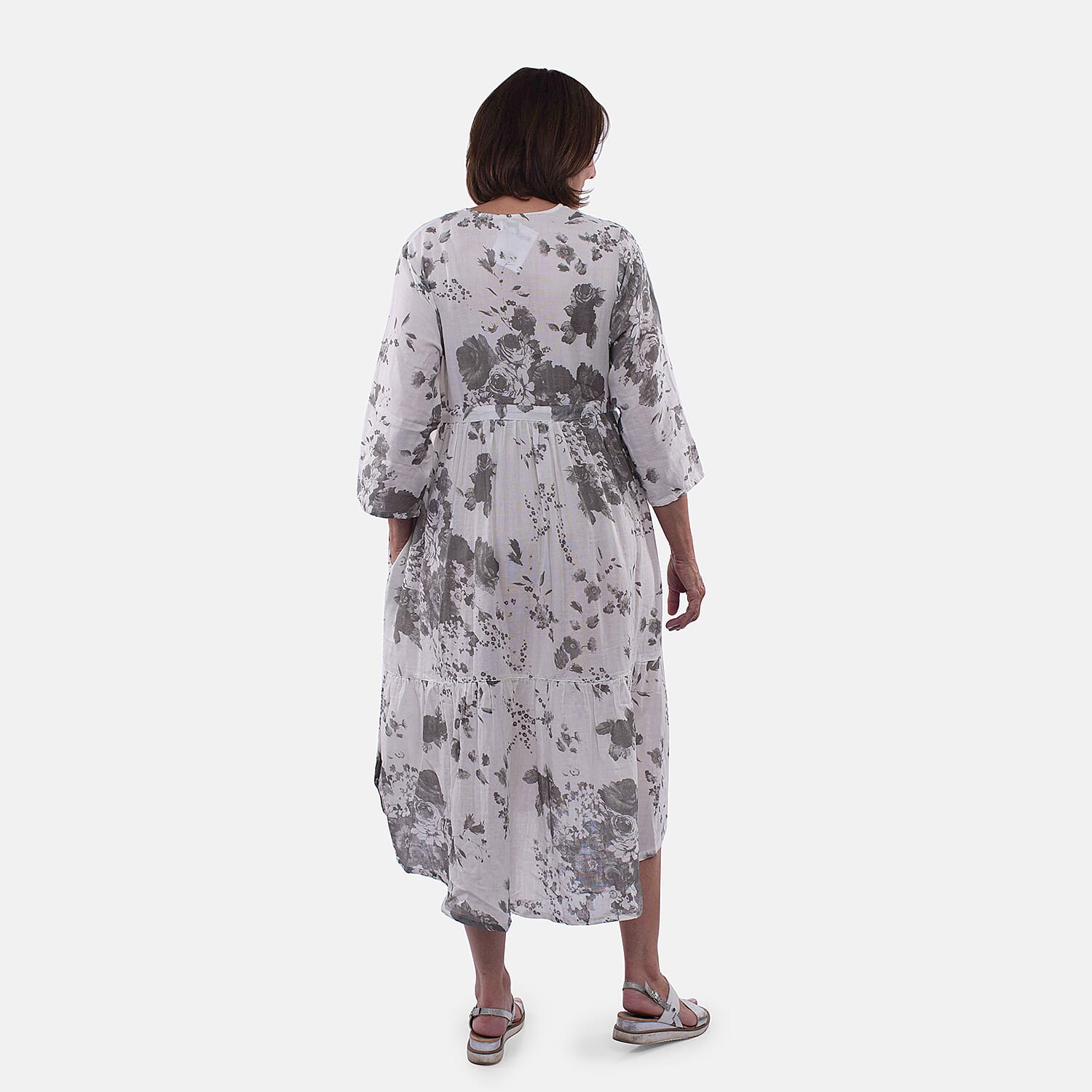 Tamsy 100% Cotton Tiered Floral Maxi Dress (Size XXL,24-26) - Grey