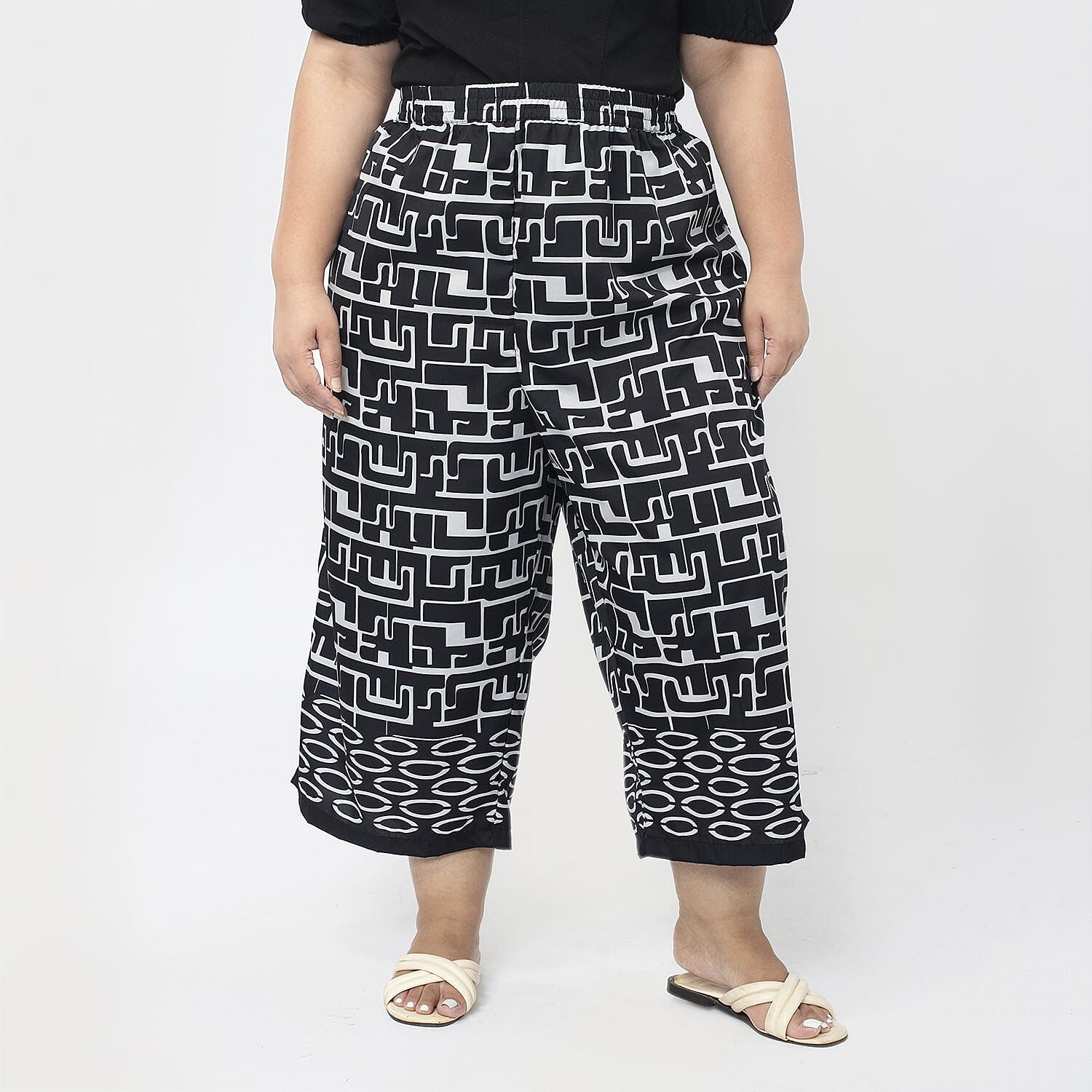 Printed Cropped Palazzo (Size XL,18 to 20) - Black & White