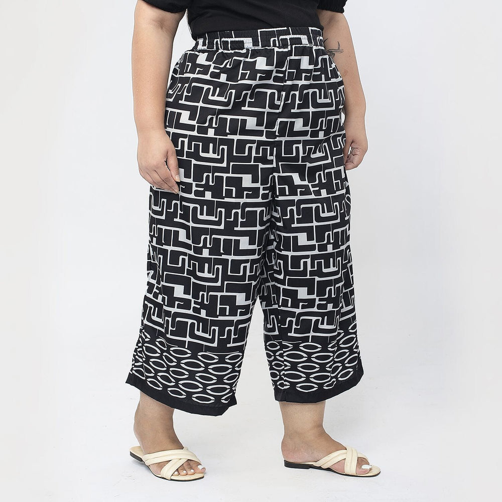 Printed Cropped Palazzo (Size XL,18 to 20) - Black & White