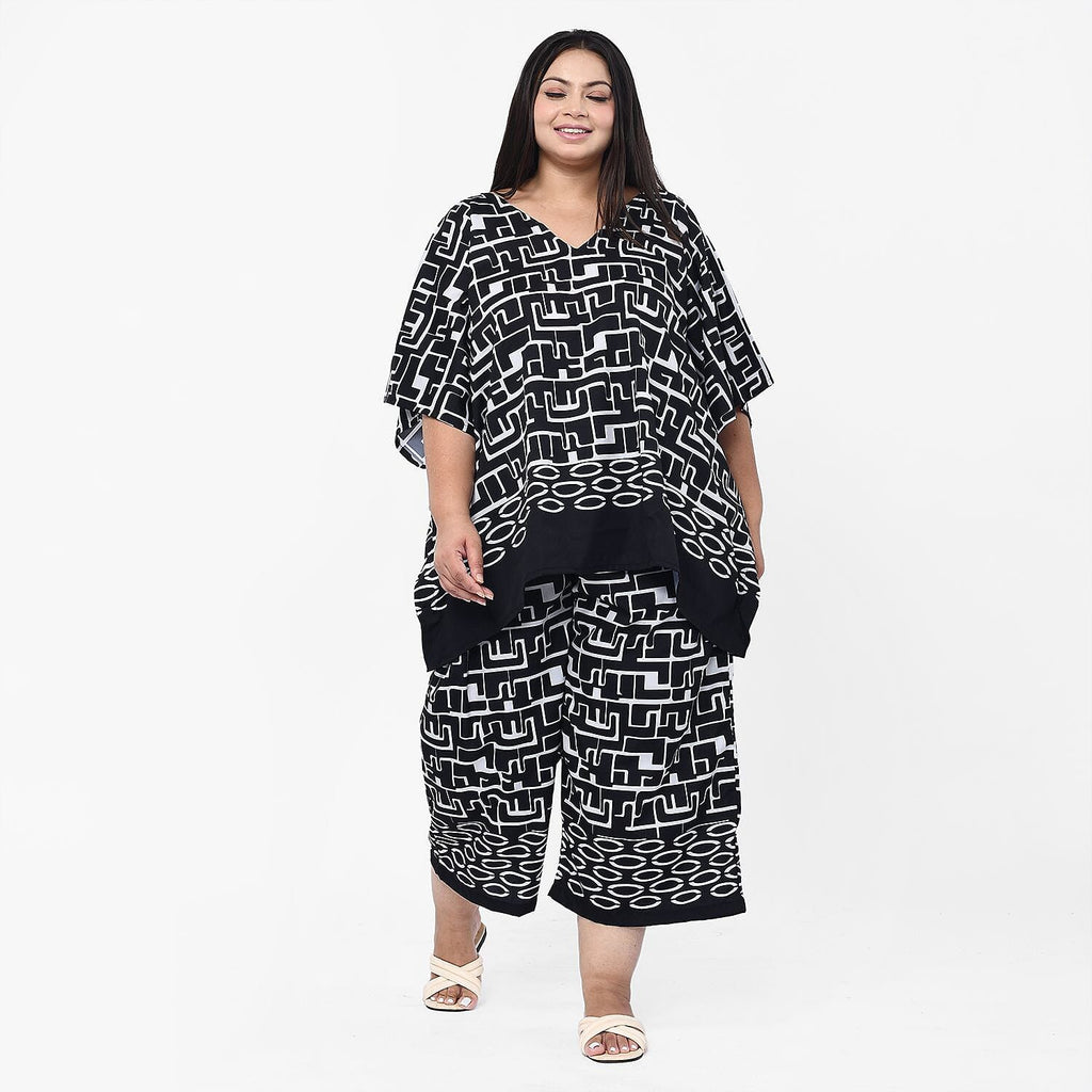 Tamsy Printed Top (Size XXL)- Black - White