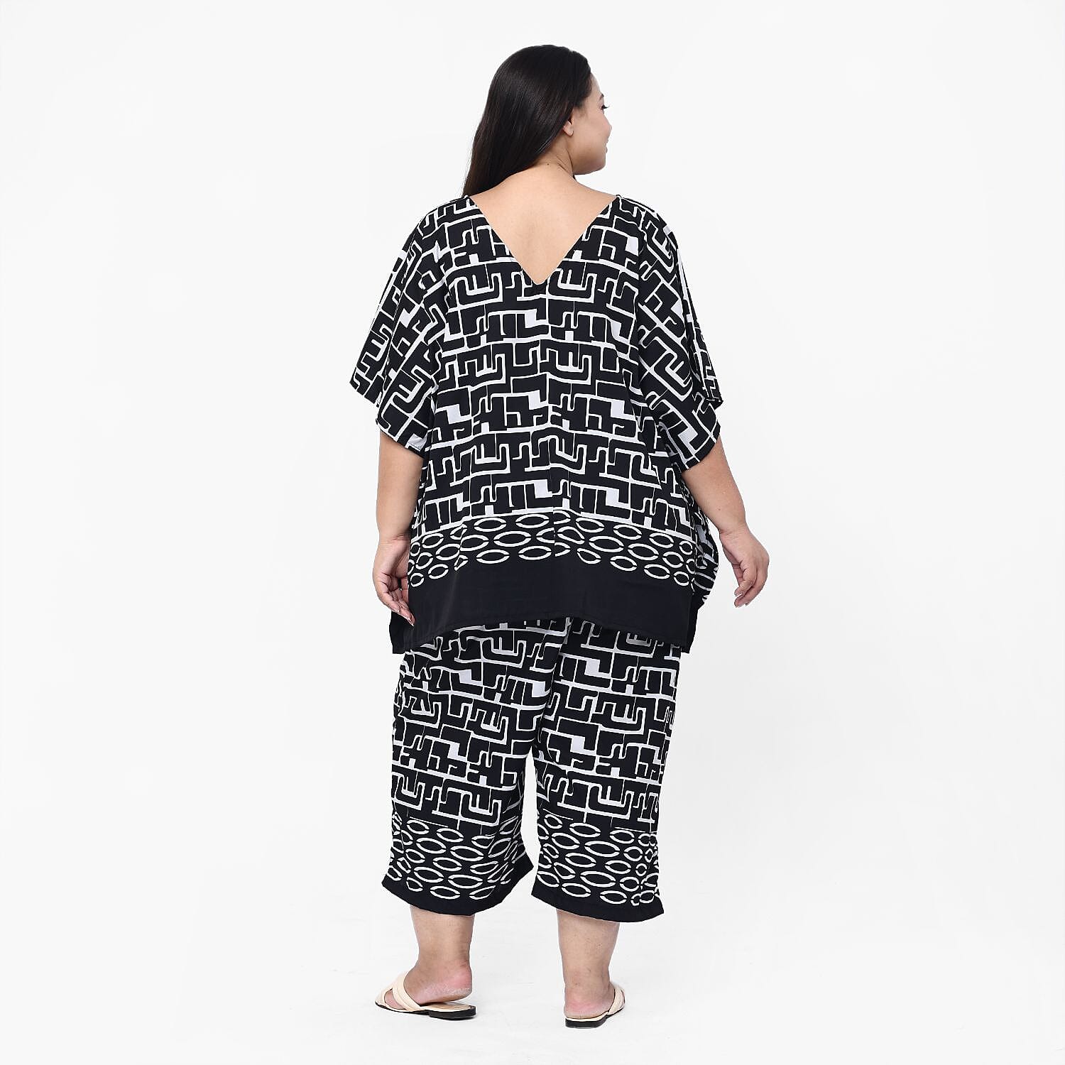 Tamsy Printed Top (Size XXL)- Black - White