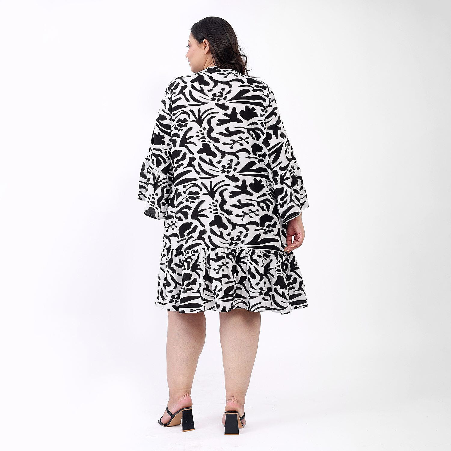 Tamsy 100% Viscose Abstract Pattern Dress (One Size 8-18) - Black and White
